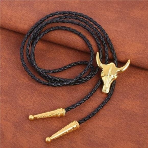 Other - Native American Bolo Leather Necktie Black Gold